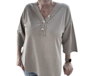New Andree By Unit Womens Tan Waffle Knit Top Size S M L XL Relaxed Fit